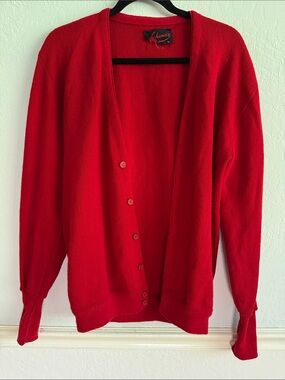 Vintage Red Lahmar Cardigan Oversized Eclectic Grandpa Core Large